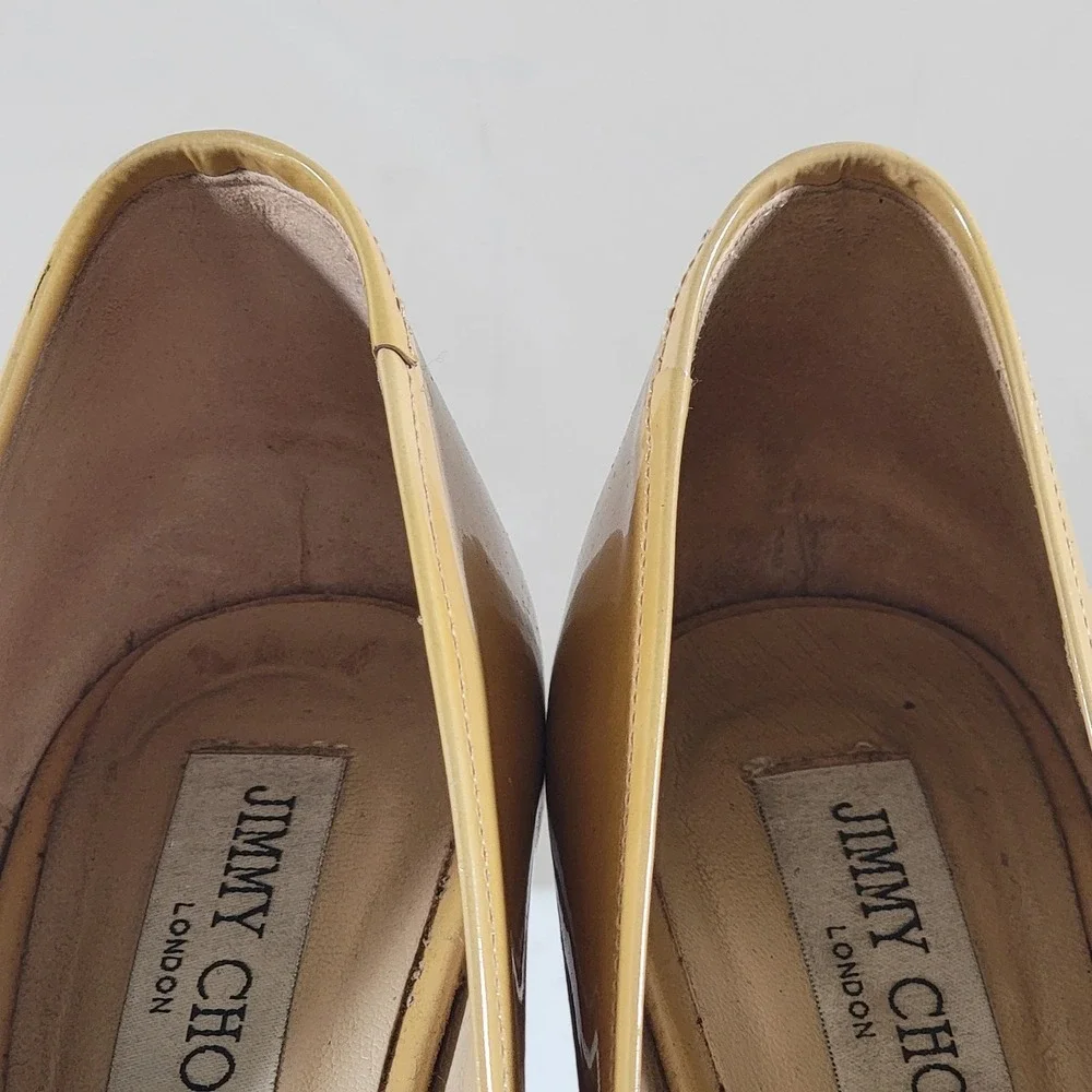 Jimmy Choo Papina Womens 9.5 Patent Leather Cork Wedge Platform High Heels Shoes - Picture 9 of 11